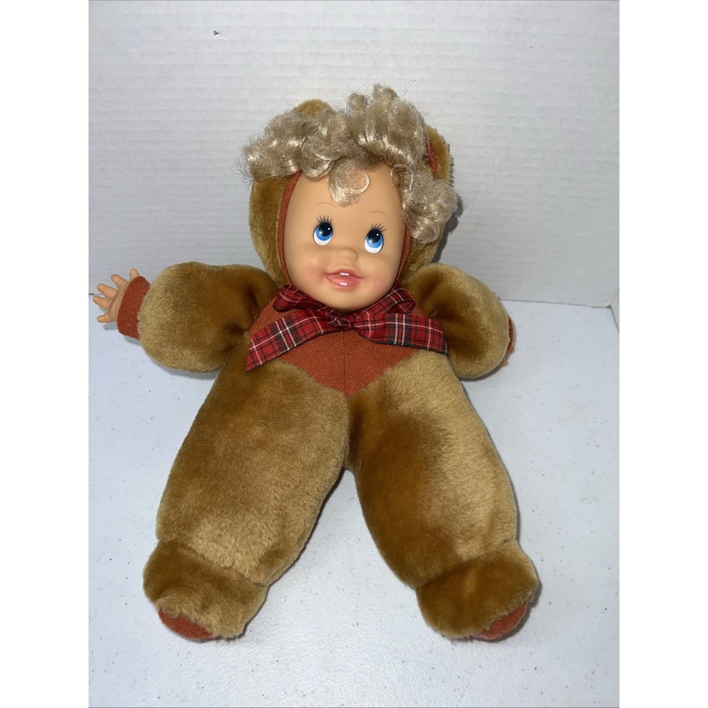 Vintage Doll Plastic Face/ Hands Plush Bear Costume H K City‎ Toys Brown 12"